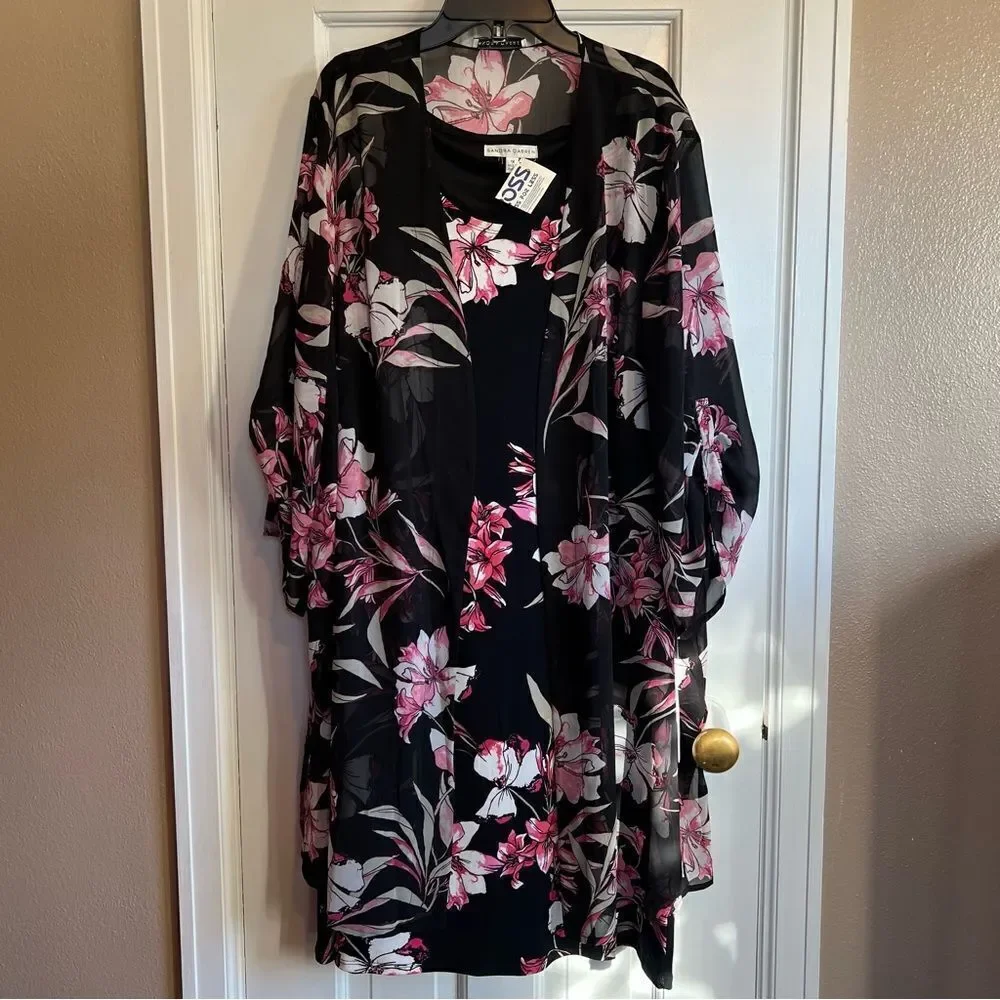 Sandra Darren Black and Pink Floral Dress